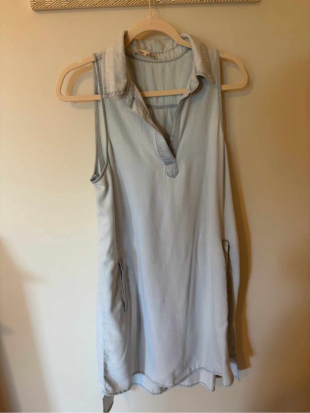 Dex Light Blue Sleeveless Chambray Tunic